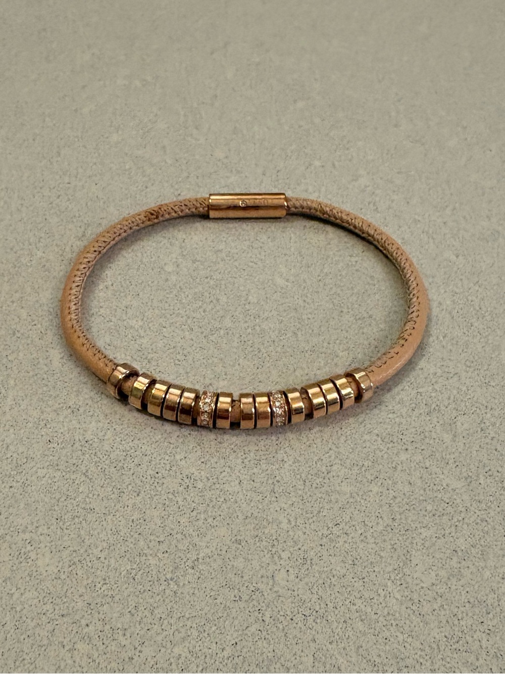 Fossil Tan Leather Bracelet with Gold Bead Accents